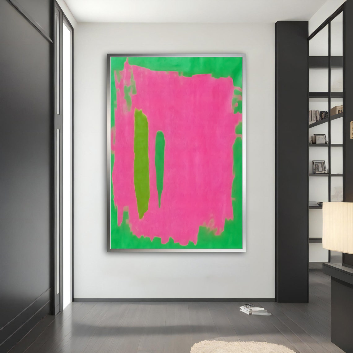 Pink Green Abstract Color Field Painting Bold Modern Wall Art Poster - Image 4