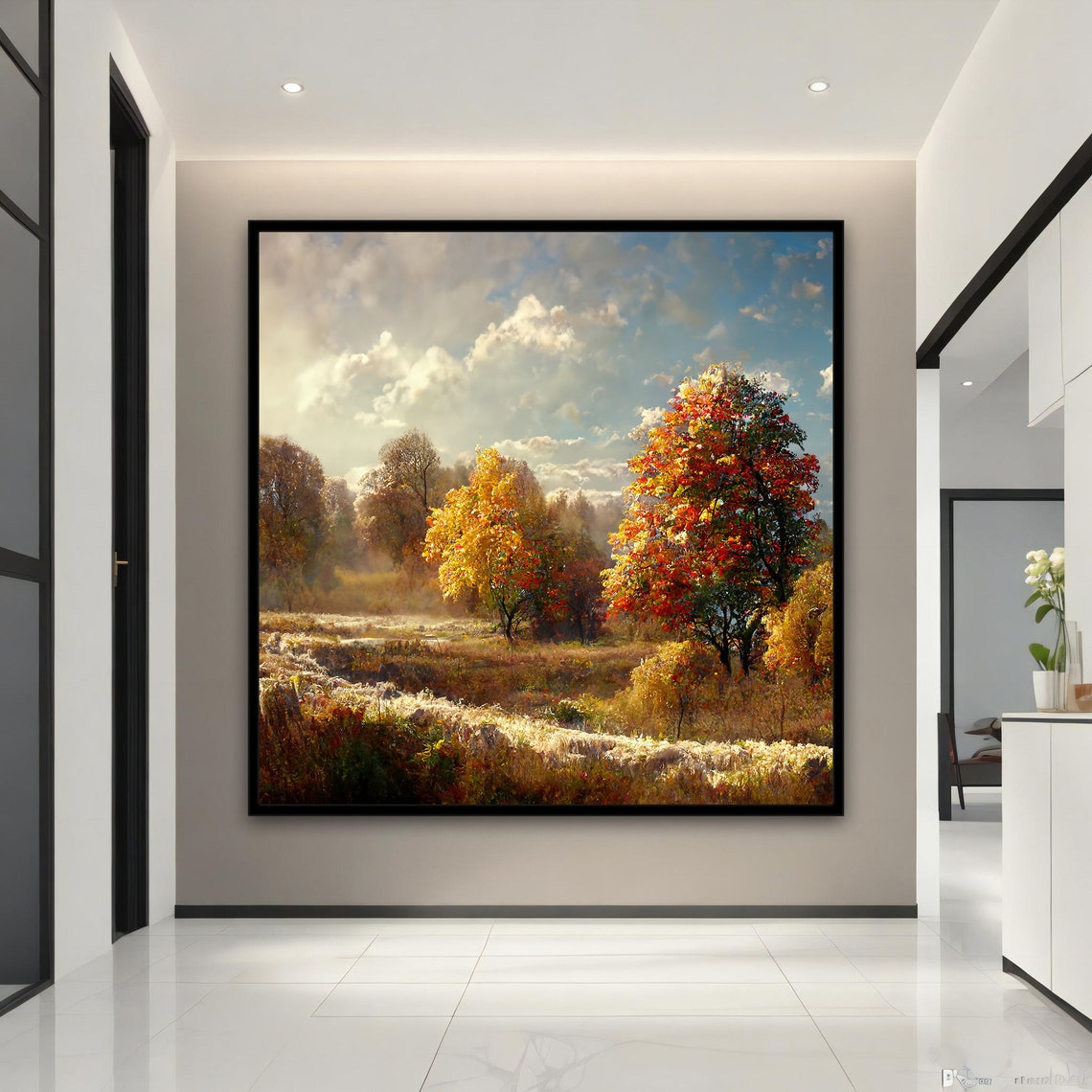 Autumn Landscape Golden Trees Sunlit Meadow Fall Colors Art Poster