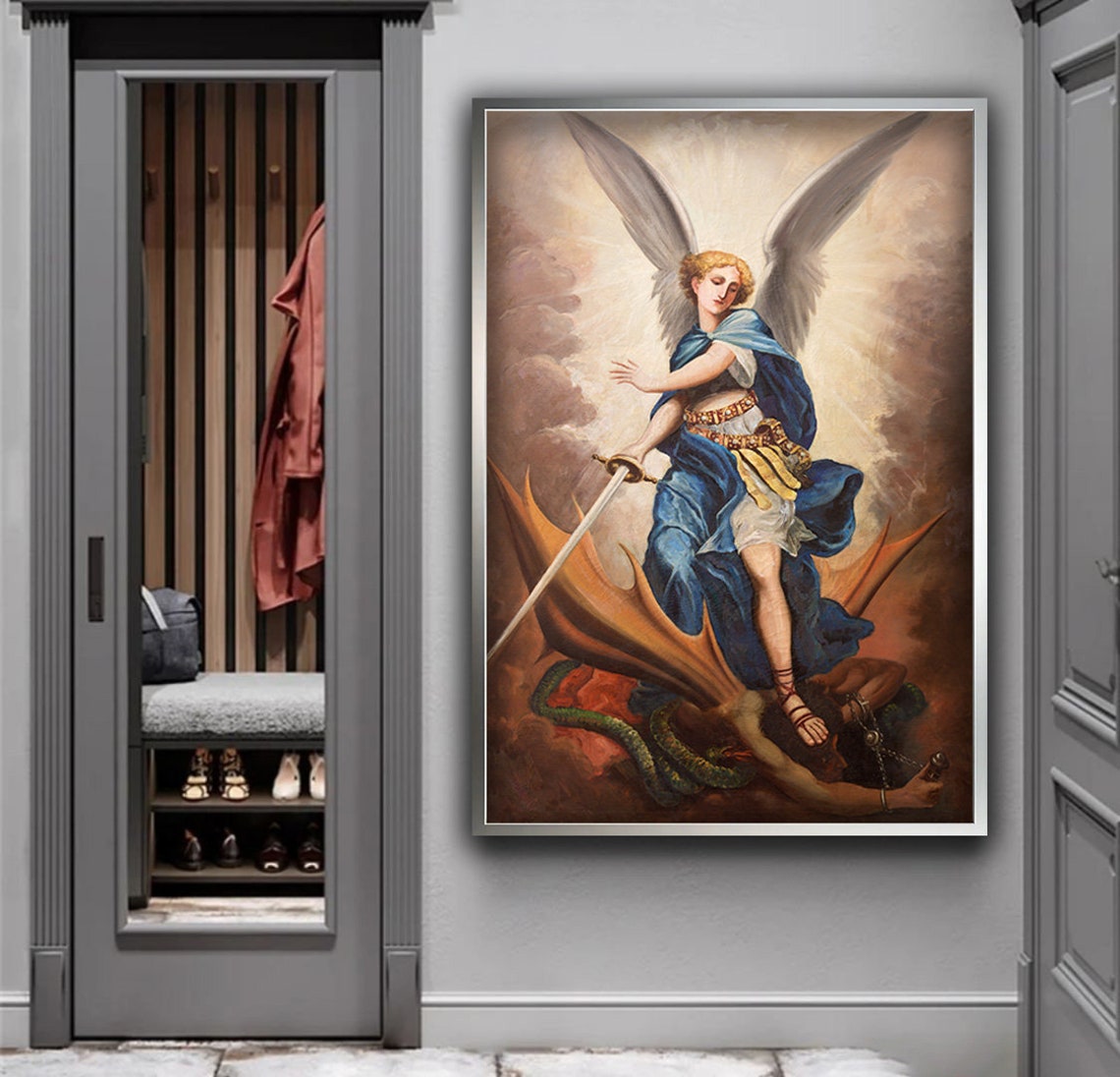 Archangel Michael Slaying the Dragon Baroque Religious Wall Art - Image 4
