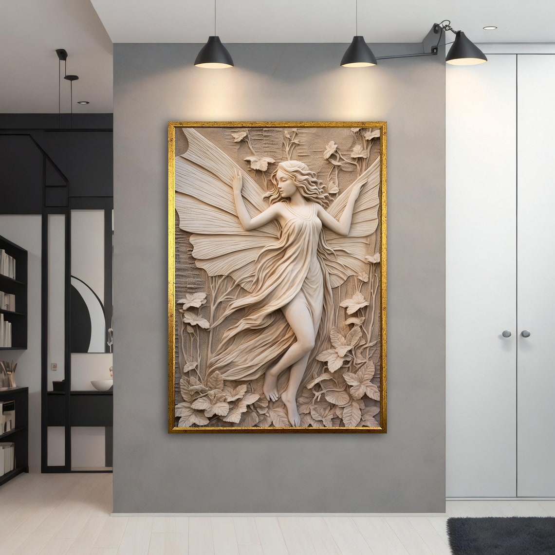 Sculpture Angel Painting Stone Woman Wall Art Angel Woman Wall Art Woman Art Modern Home Decor - Image 3