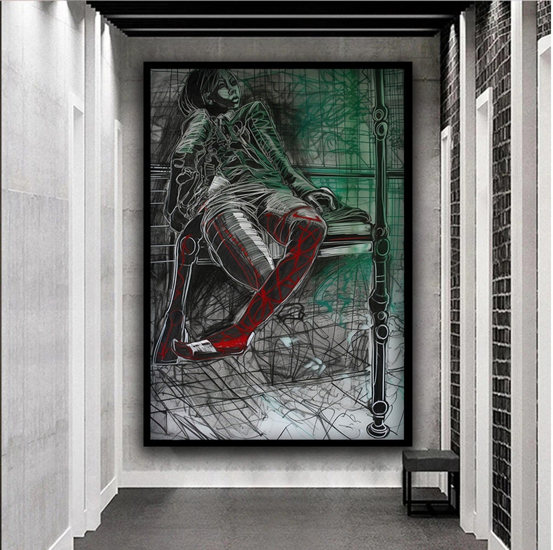 Woman Sitting On A Bench Art Woman Wall Art Modern Figurative Art Woman Portrait Art Print Gifts For Friends Modern Art - Image 5
