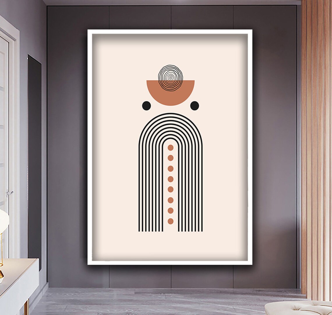 Minimalist Boho Geometric Rainbow Arch Line Art in Terracotta Print - Image 3