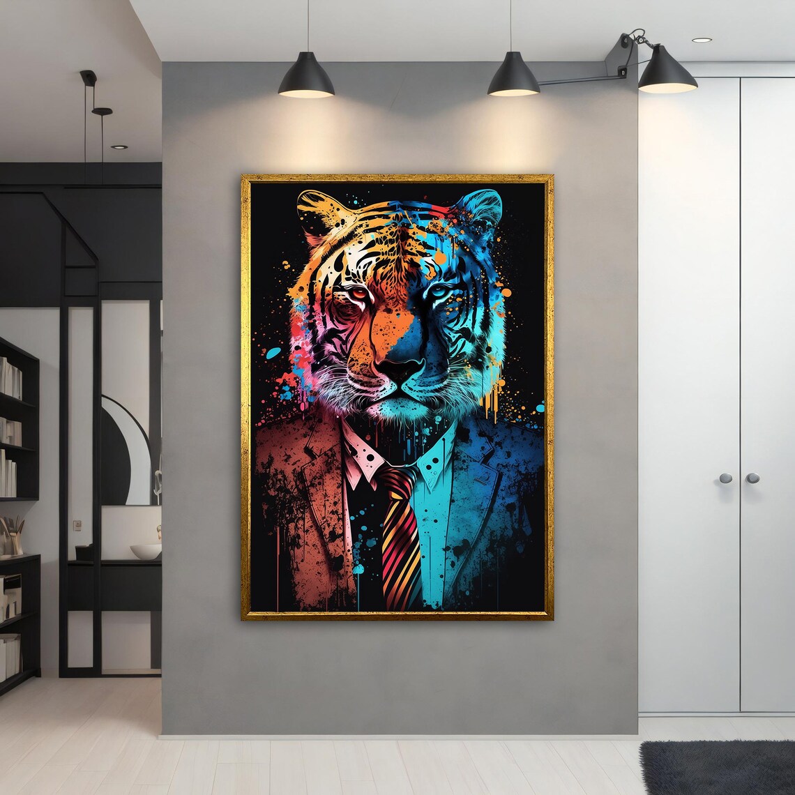 Tiger In Suit Tie Orange Blue Graffiti Boss Business Animal Art Wall Poster - Image 4