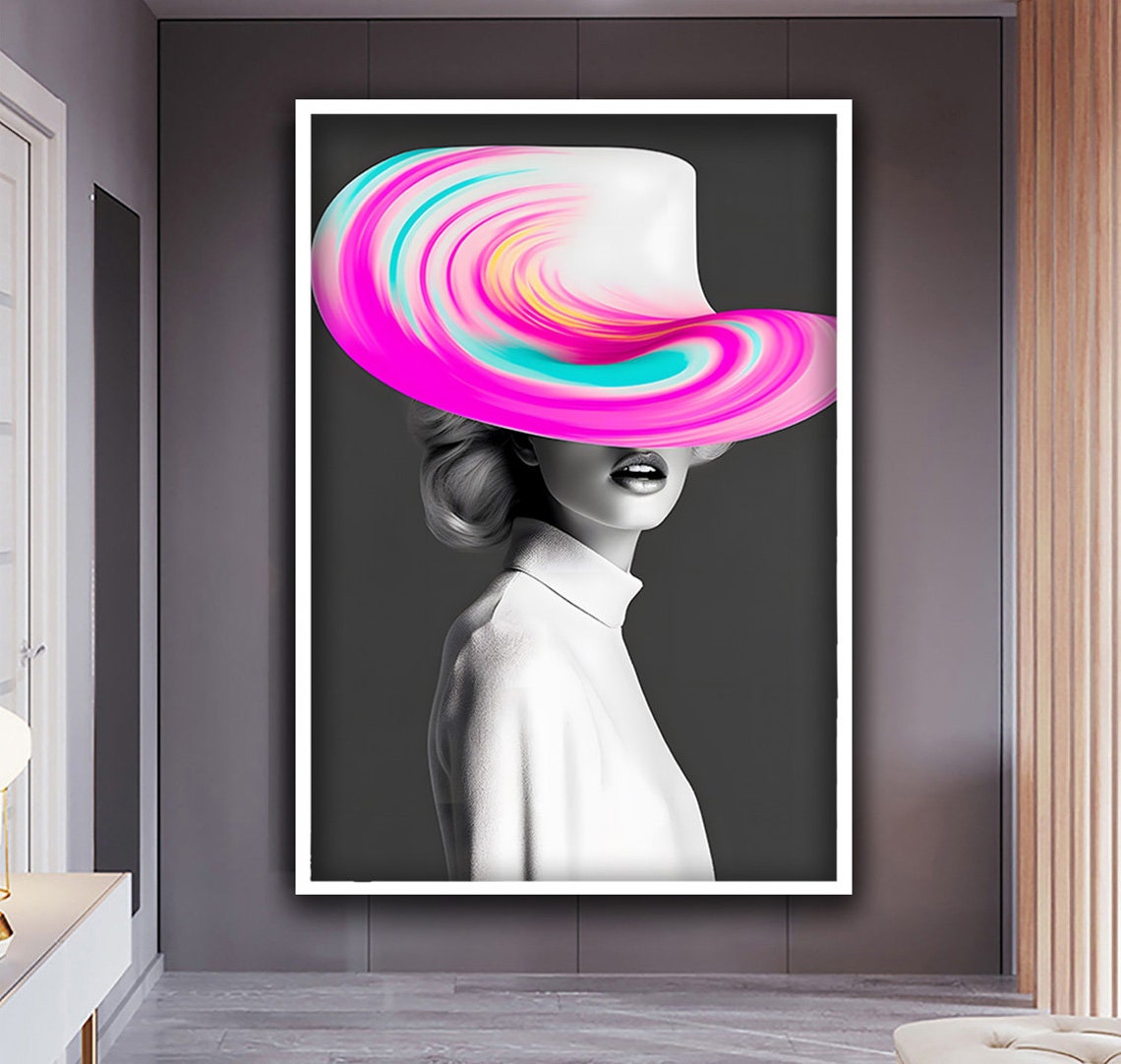 Woman Colorful Swirl Hat Pop Art Modern Fashion Wall Art Poster - Image 2