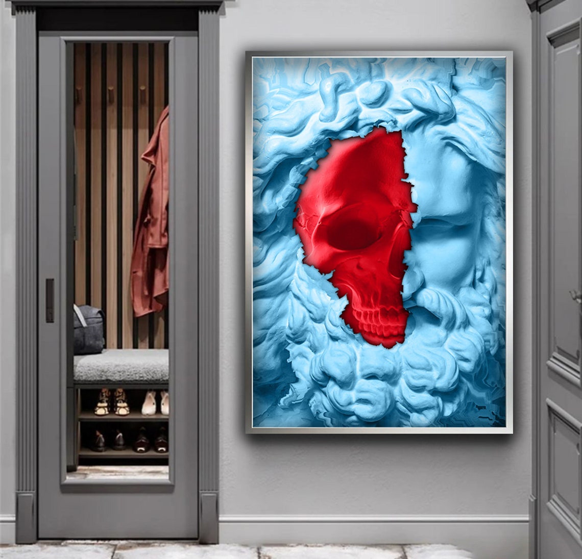 Zeus Statue Red Skull Torn Marble Greek Mythology Dark Art Poster