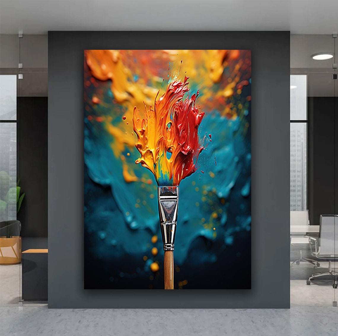 Paintbrush Exploding With Vibrant Paint Splash Abstract Art Poster