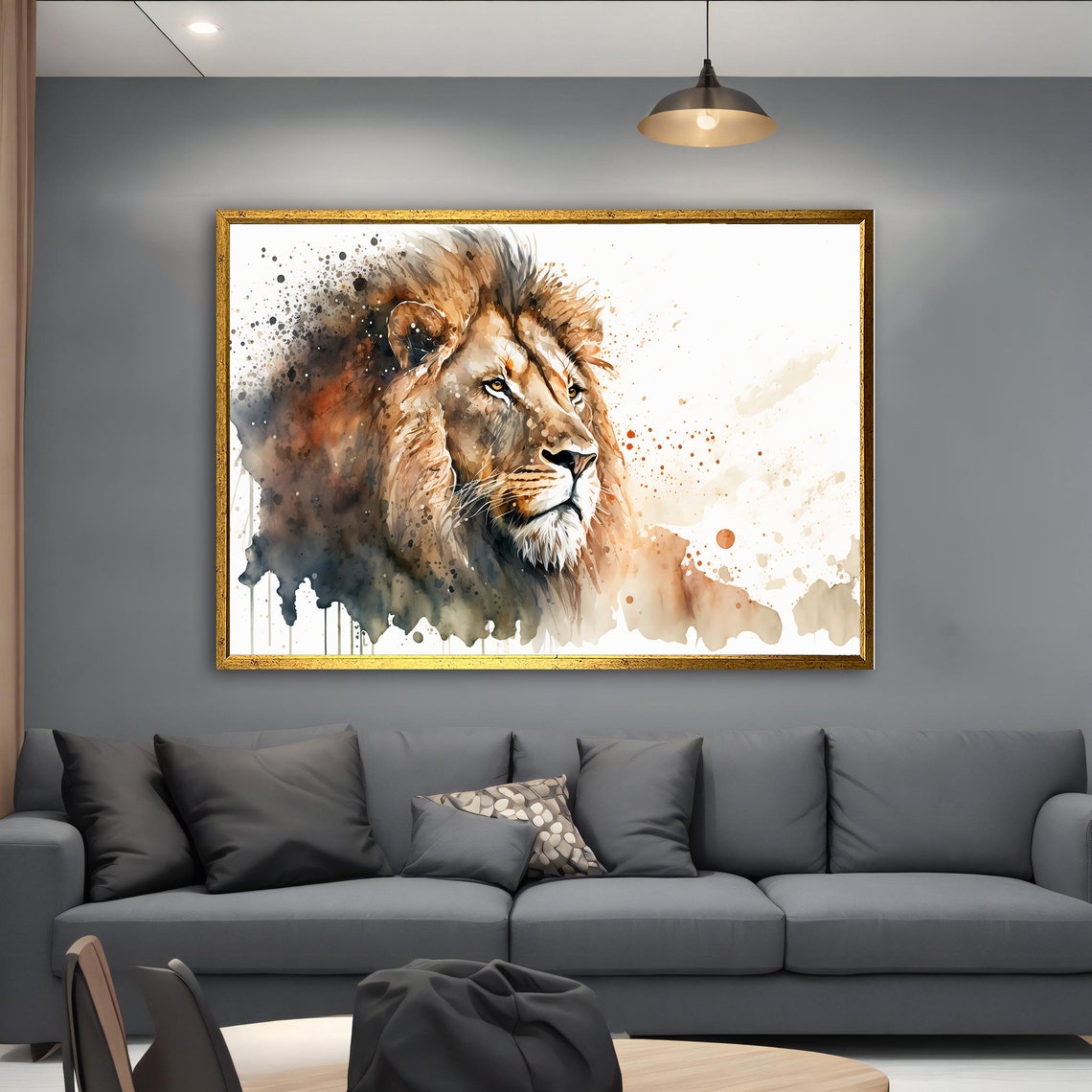 Lion Watercolor Splatter Profile Majestic King Jungle Art Poster - Image 5