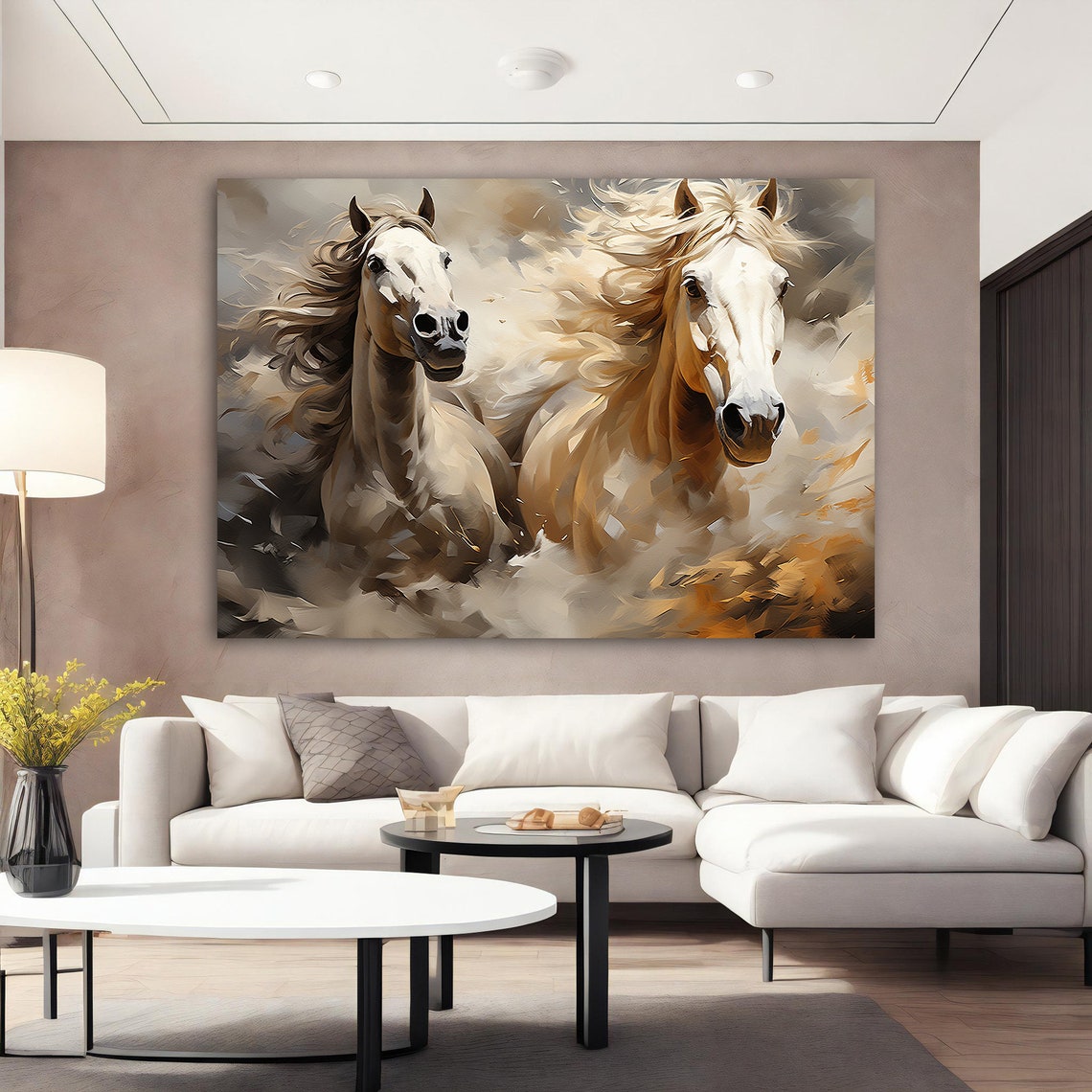 Two Galloping Horses Flowing Manes Dynamic Equine Painting Poster - Image 3
