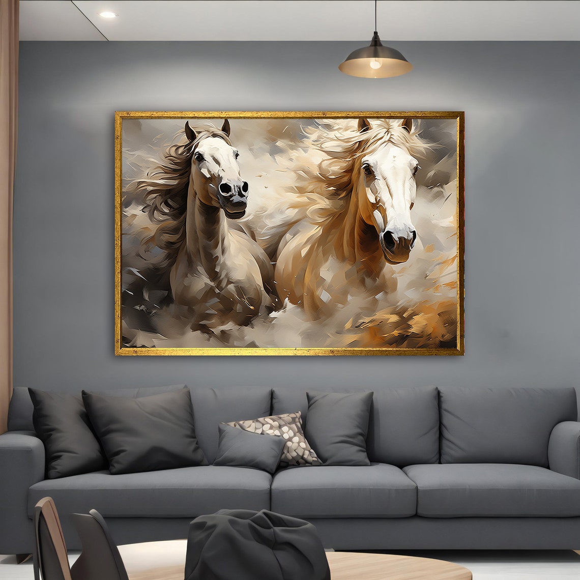 Two Galloping Horses Flowing Manes Dynamic Equine Painting Poster - Image 5