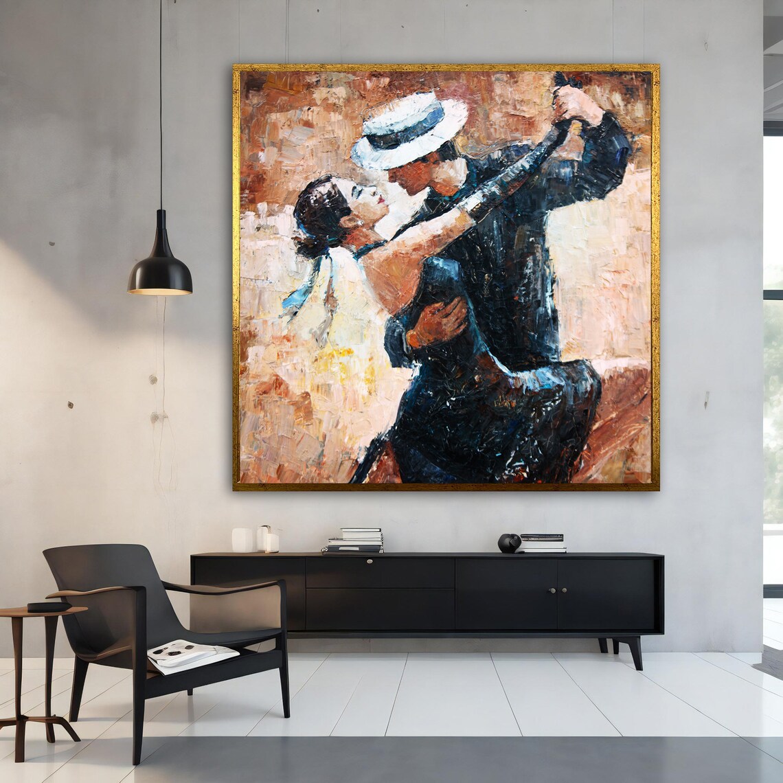 Romantic Tango Dancers Impasto Oil Painting Couple Embrace Dance Art Poster - Image 3
