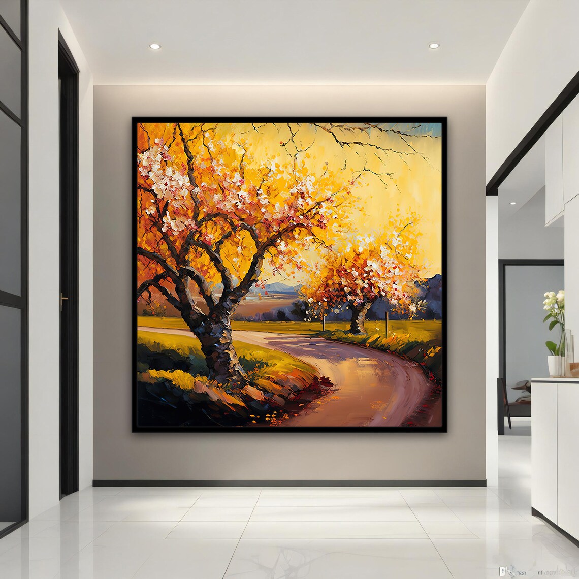 Tree Abstract Pink Colorful Painting, Autumn Decor