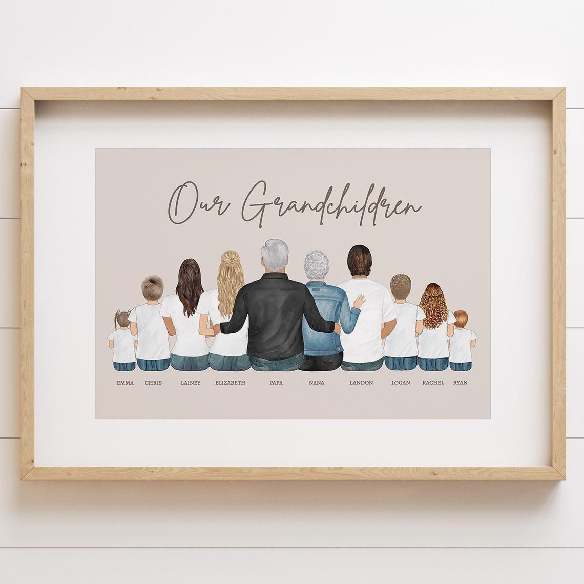 Custom Grandparent Gift Grandparent Grandkids Portrait Personalized Print From Grandchildren Grandma Grandpa Christmas Family Painting