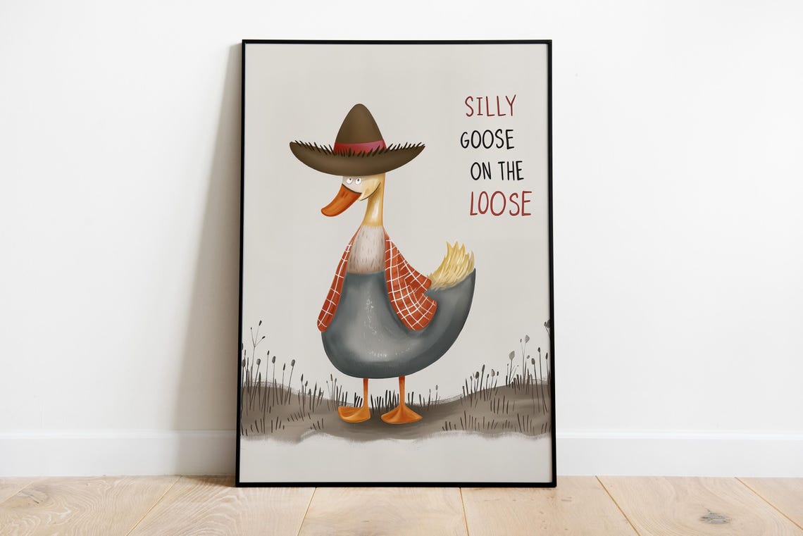 Silly Goose on the Loose in Cowboy Hat with Red Scarf Poster
