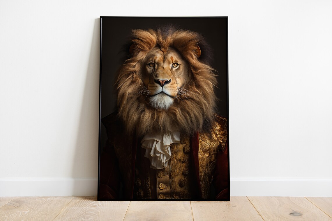 Renaissance Lion Portrait Print Animal Human Body Art
