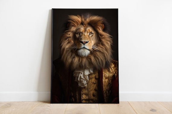 Renaissance Lion Portrait Print Animal Human Body Art