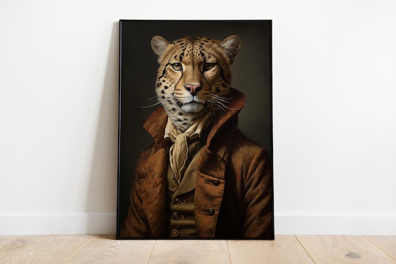 Renaissance Cheetah Portrait Print Wild Animal Human Body Poster