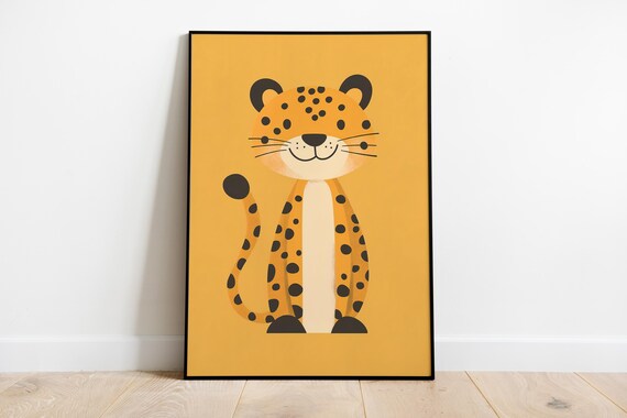 Adorable Spotted Cub Sitting on Mustard Yellow Nursery Poster