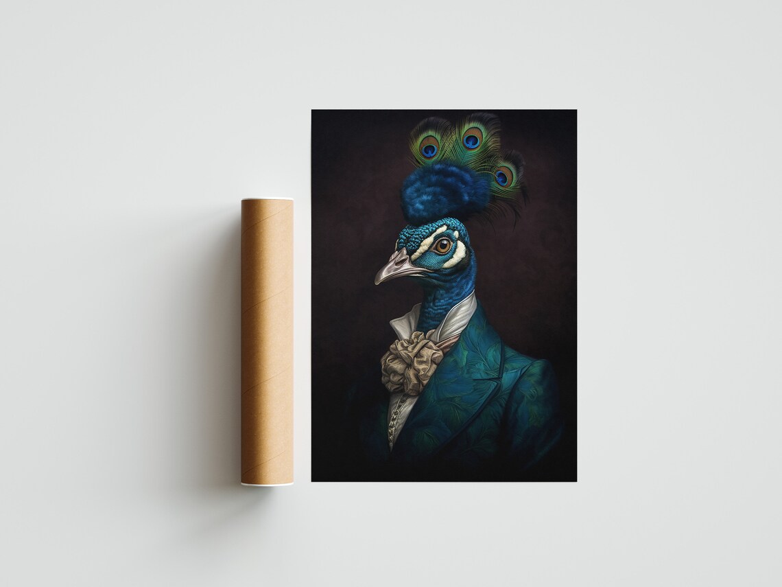 Vintage Peacock Portrait Art Print, Victorian Bird - Image 3