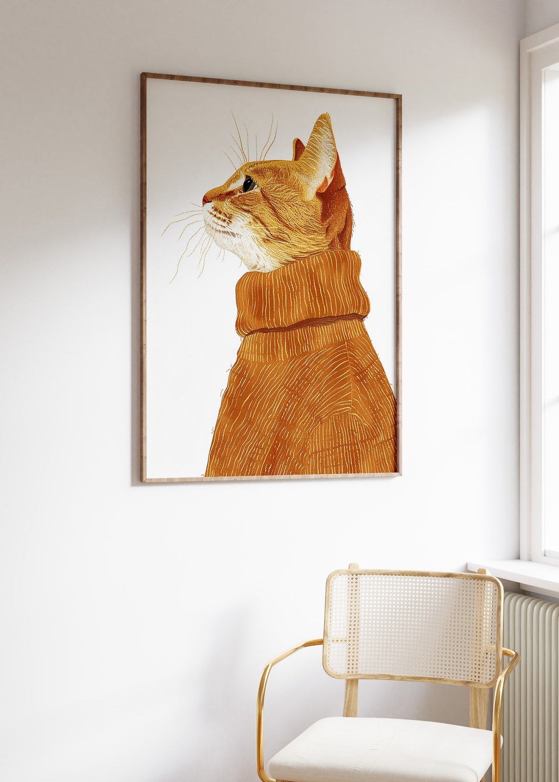 Ginger Tabby Cat in Cozy Mustard Turtleneck Illustration Poster - Image 5