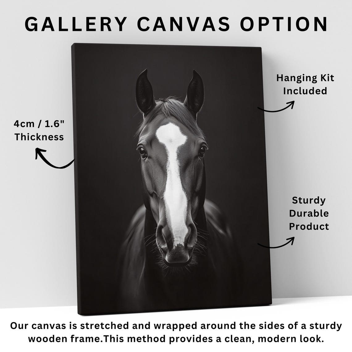 Majestic Black Stallion with White Blaze Dramatic Dark Portrait Poster - Image 4