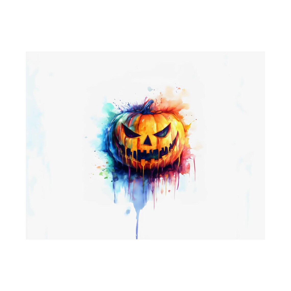 Watercolor Pumpkin Grin Spooky Autumn Season Halloween Poster - Image 3
