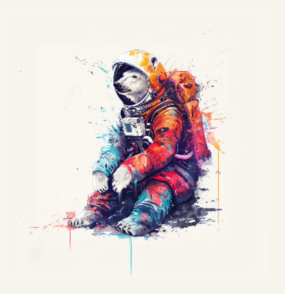 Polar Bear Astronaut Watercolor Seated Space Suit Animal Art Poster - Image 2