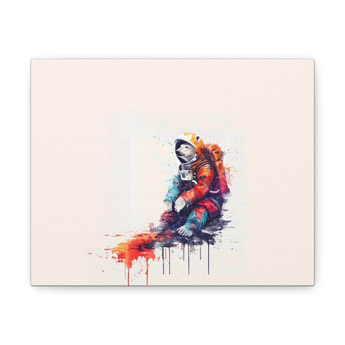 Polar Bear Astronaut Sitting Cute Space Watercolor Art Poster - Image 4