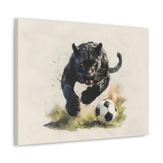 Soccer Panther Maximalist Eclectic Sports Print Rugged Eccentric Football Airbnb Childrens Art Fantasy Nature Rustic Wall Decor