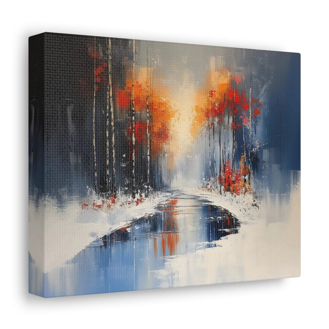 Abstract Winter Forest With Bright Orange Foliage Snow Path Poster - Image 2