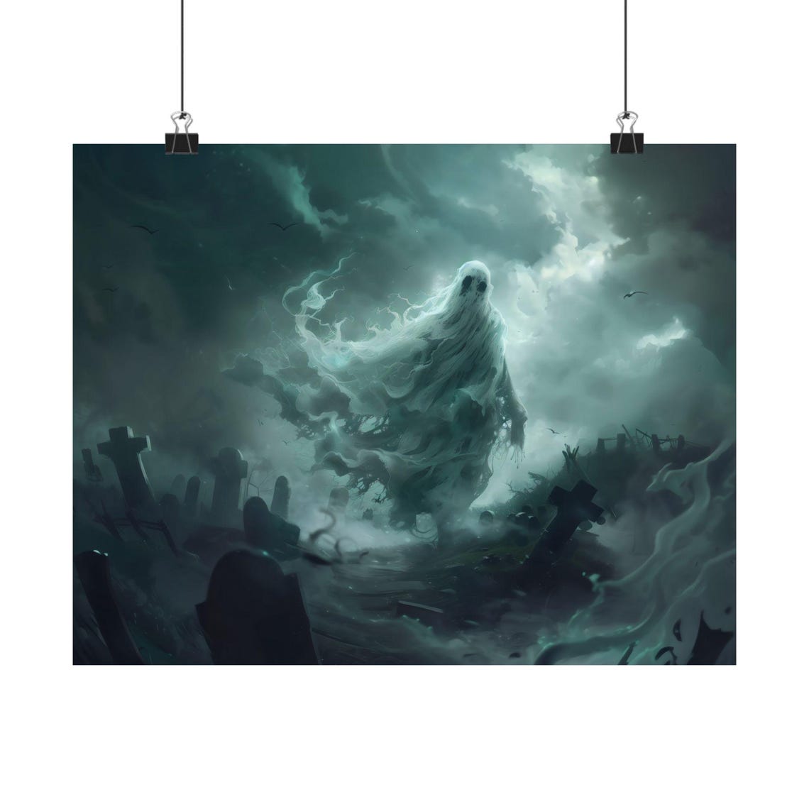 Haunted Graveyard Ghost Rising Storm Night Tombstones Horror Poster