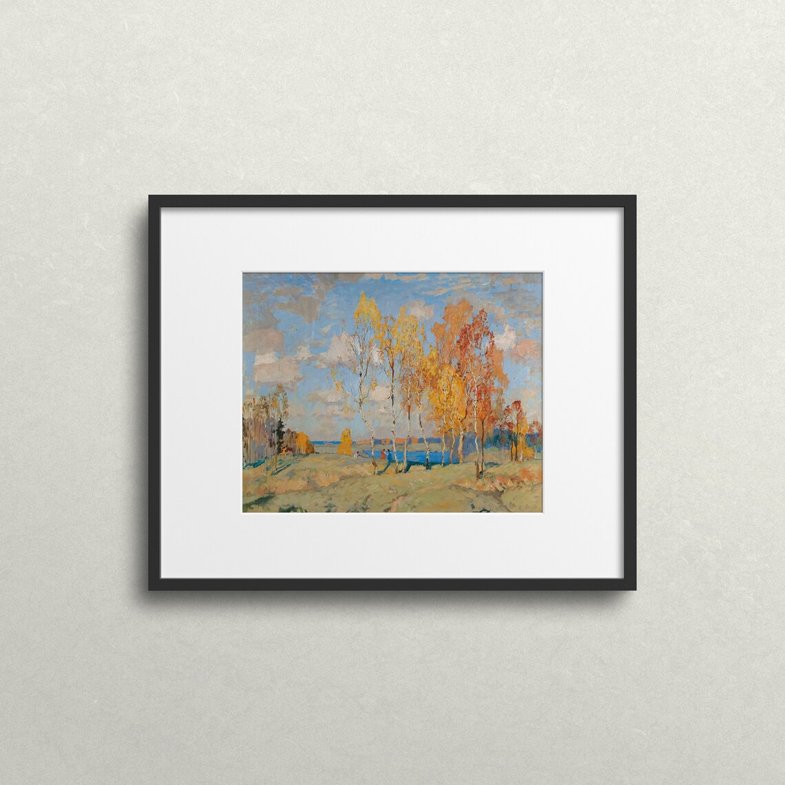 Golden Autumn Birch Trees Blue Lake Colorful Fall Landscape Art Poster - Image 2