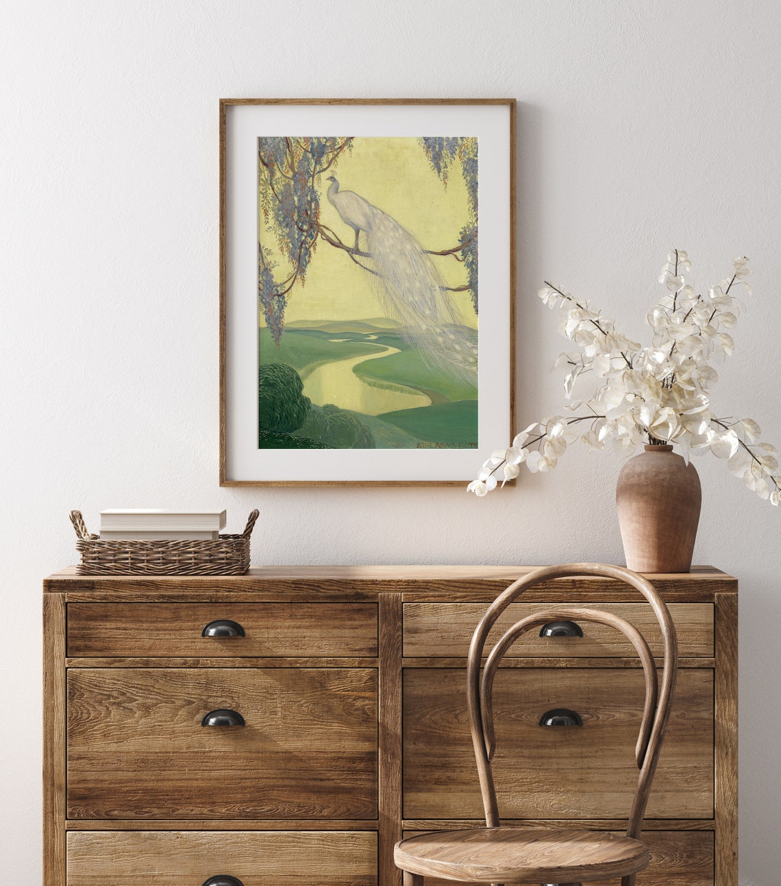 Jessie Arms Botke White Peacock Over River Vintage Fine Art Bird Print - Image 3