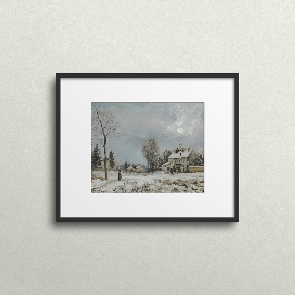 Snowy Village Full Moon Winter Night Cottages Vintage Art Print - Image 2