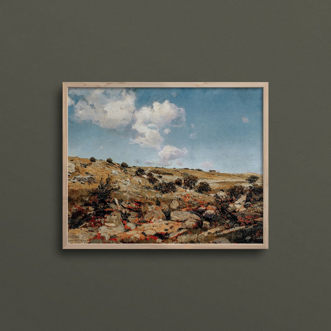 Desert Red Rock Hills Blue Sky Clouds Vintage Landscape Art Print - Image 3