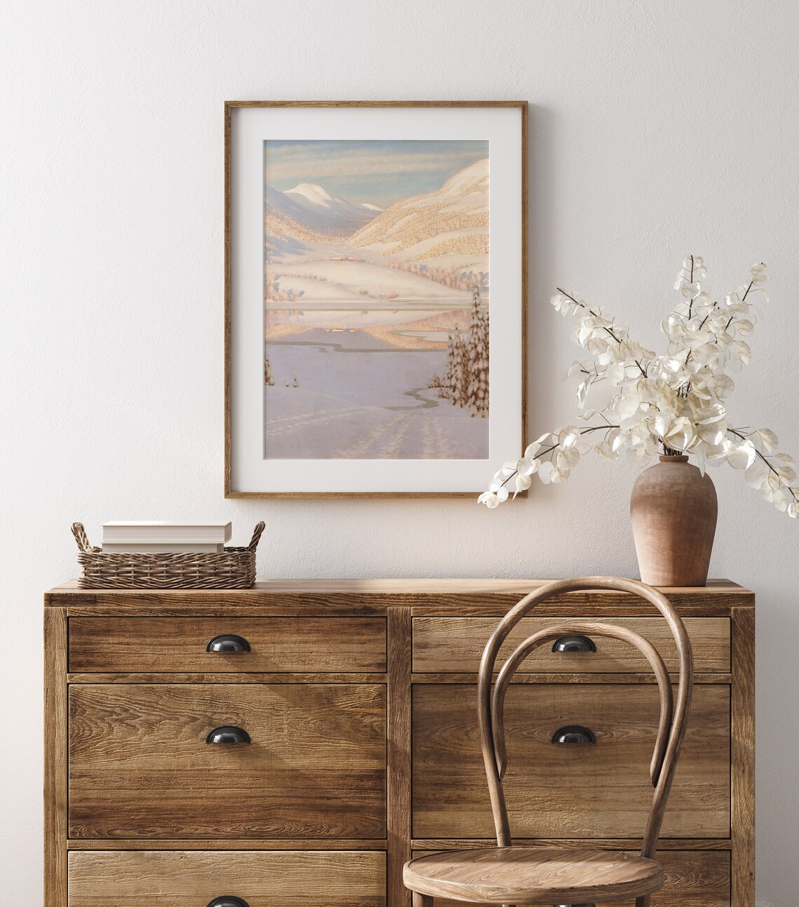 Winter Mountain Landscape Pastel Snowy Peaks Frozen Lake Art Print - Image 3
