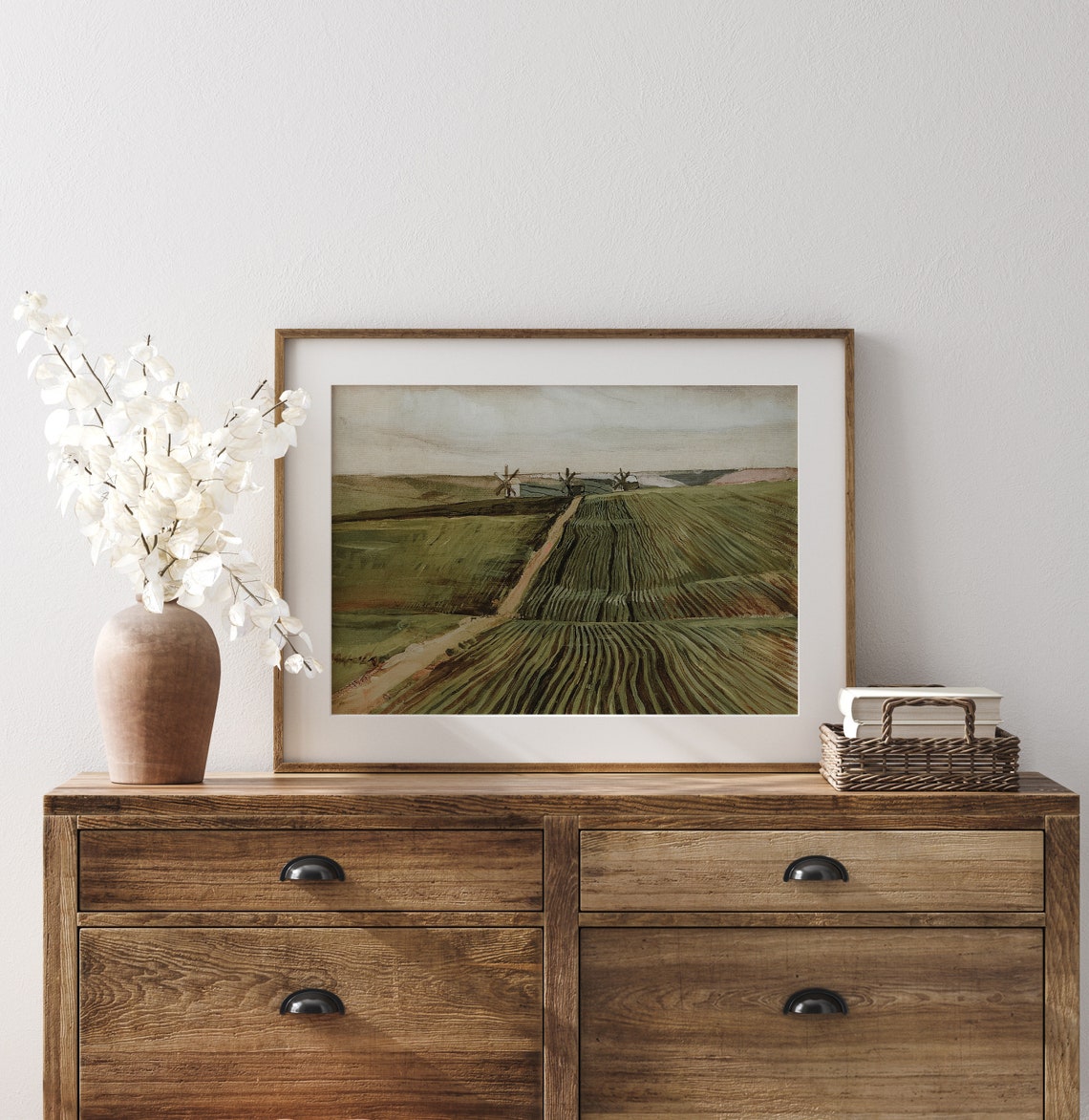Three Windmills Over Wheat Fields Rural Countryside Art Print - Image 3