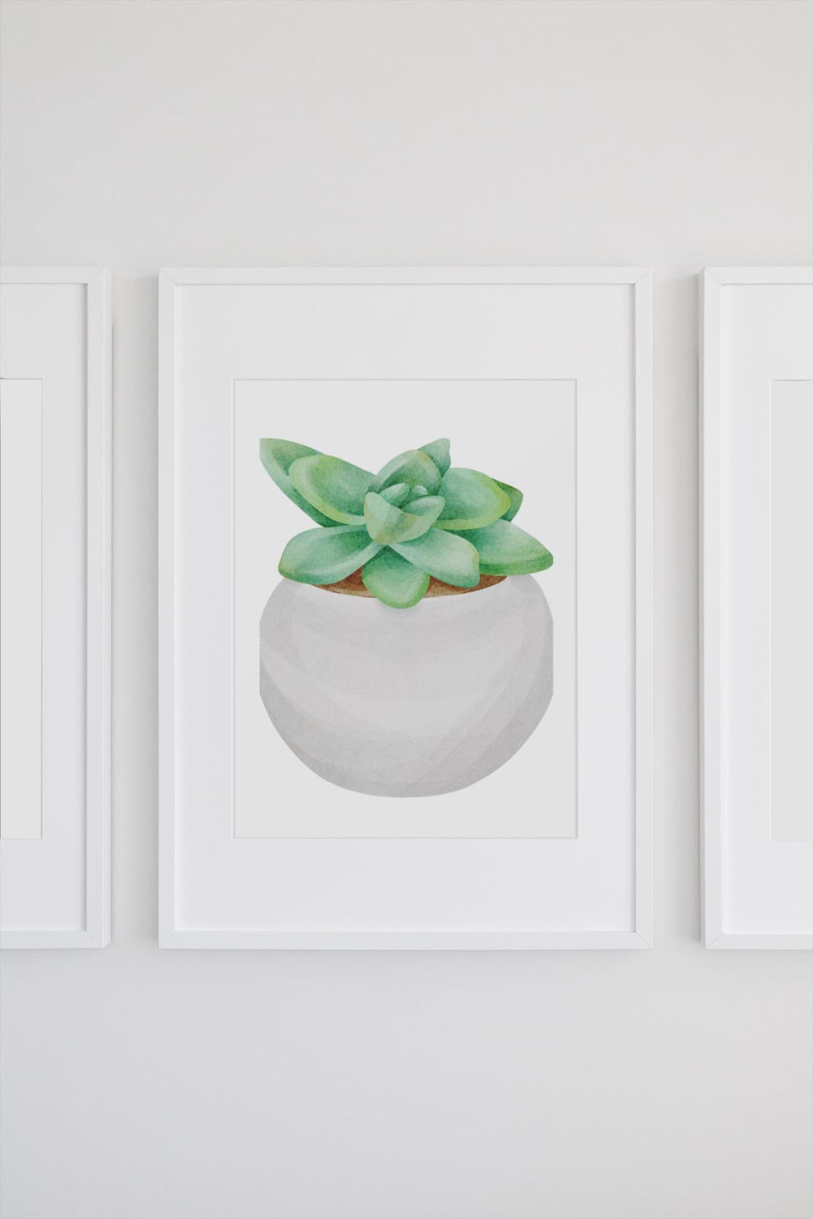 Watercolor Succulent in White Pot Minimalist Plant Painting Poster