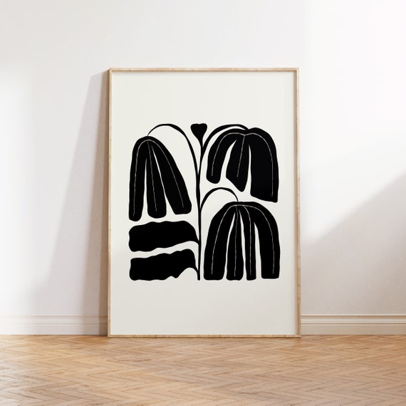 Dark Flowers Abstract Botanical Poster, Modern Decor