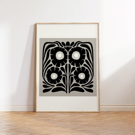 Black And White Floral Abstract Art Print