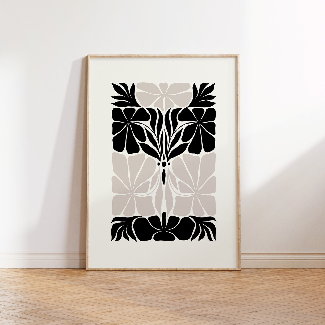 Dark Flowers Abstract Floral Art Print, Black White