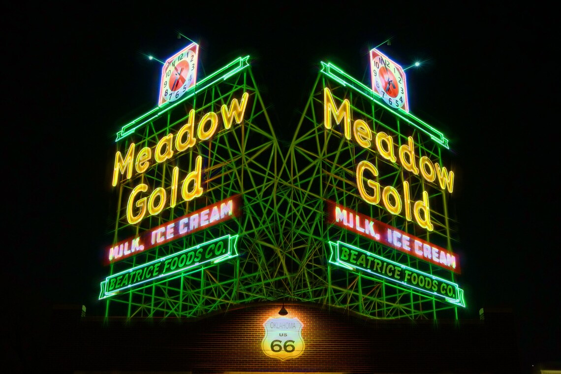 Tulsa Meadow Gold Sign, Route 66 Travel Poster