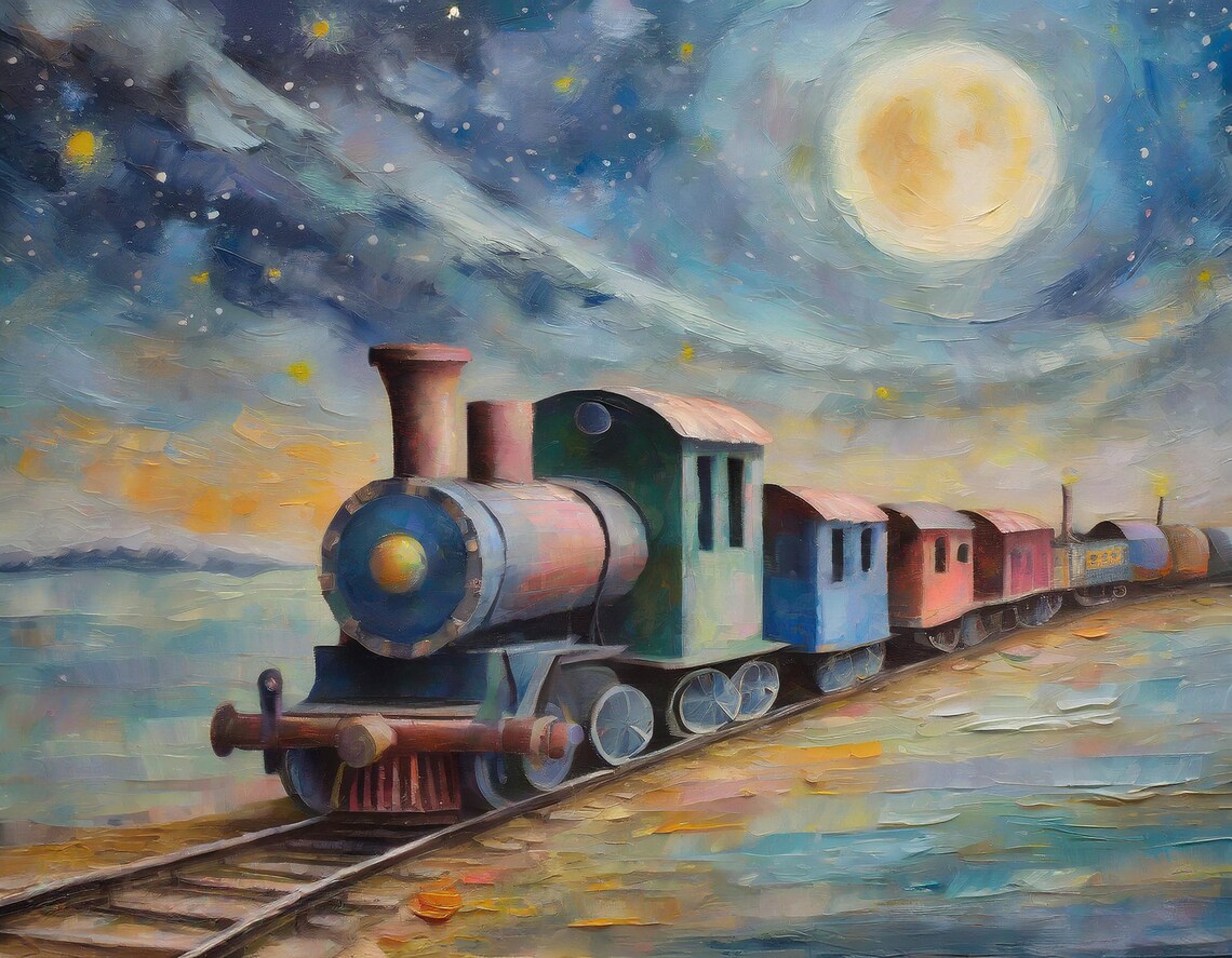 Toy Train With Moon And Stars Nursery Art Print