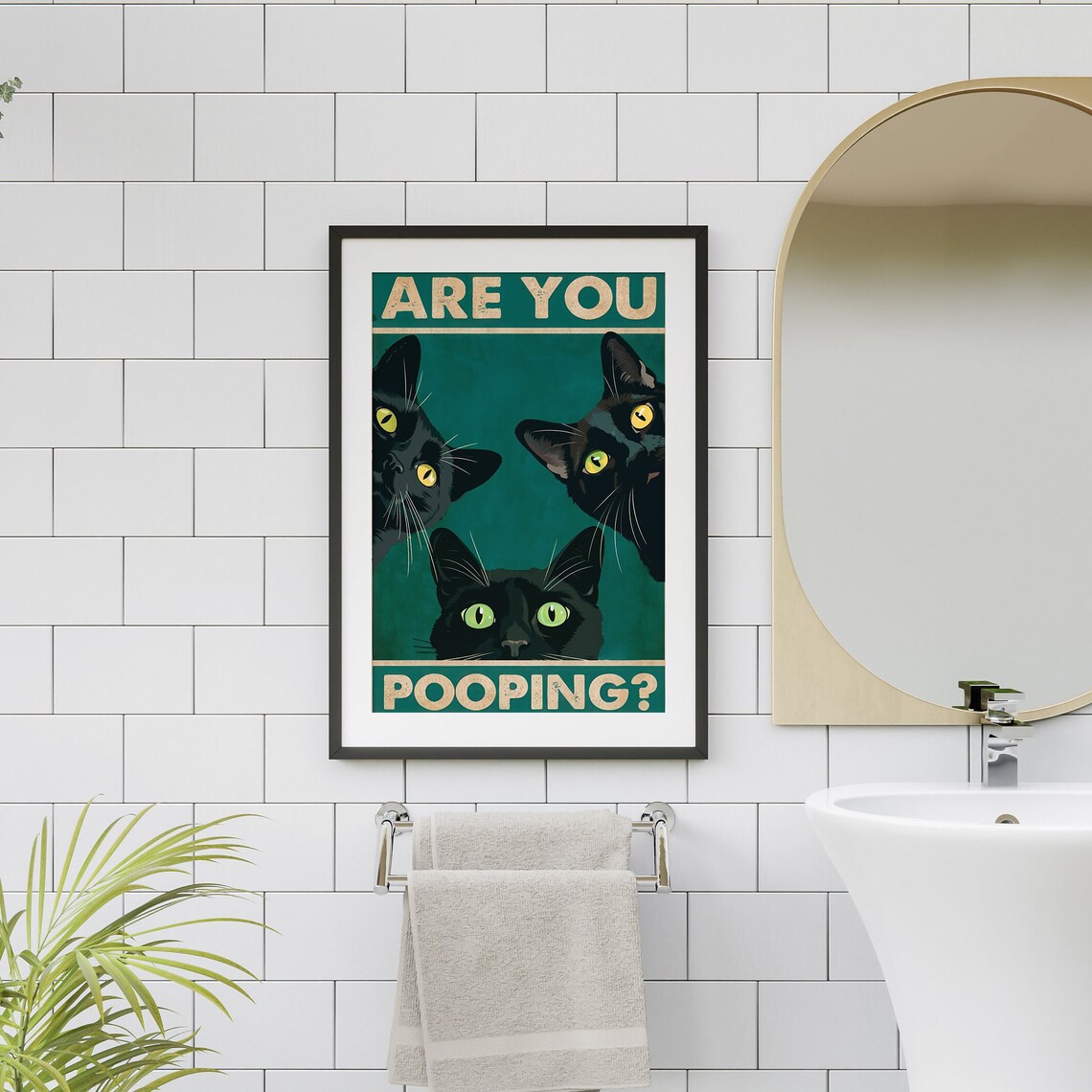 Are You Pooping Cat Print, Funny Bathroom Poster