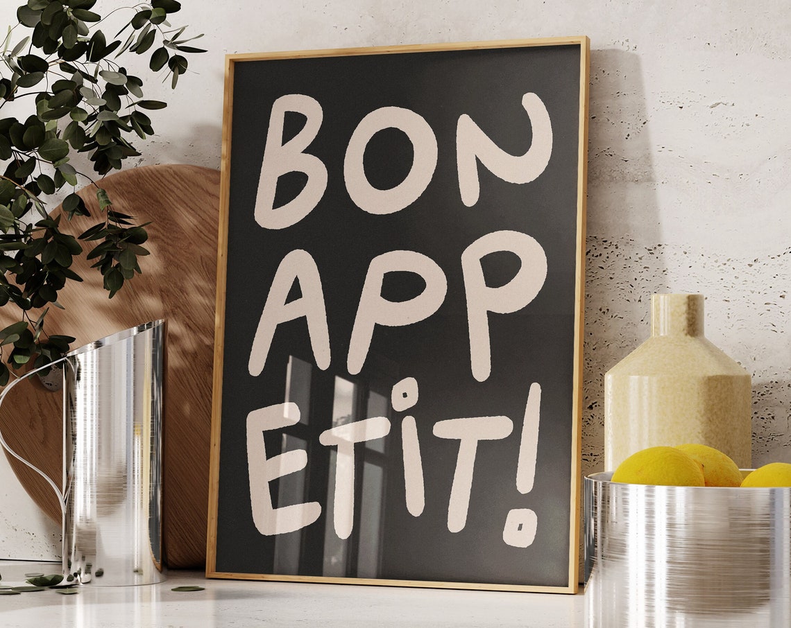 Bon Appetit Hand Lettered French Kitchen Black And White Poster - Image 4