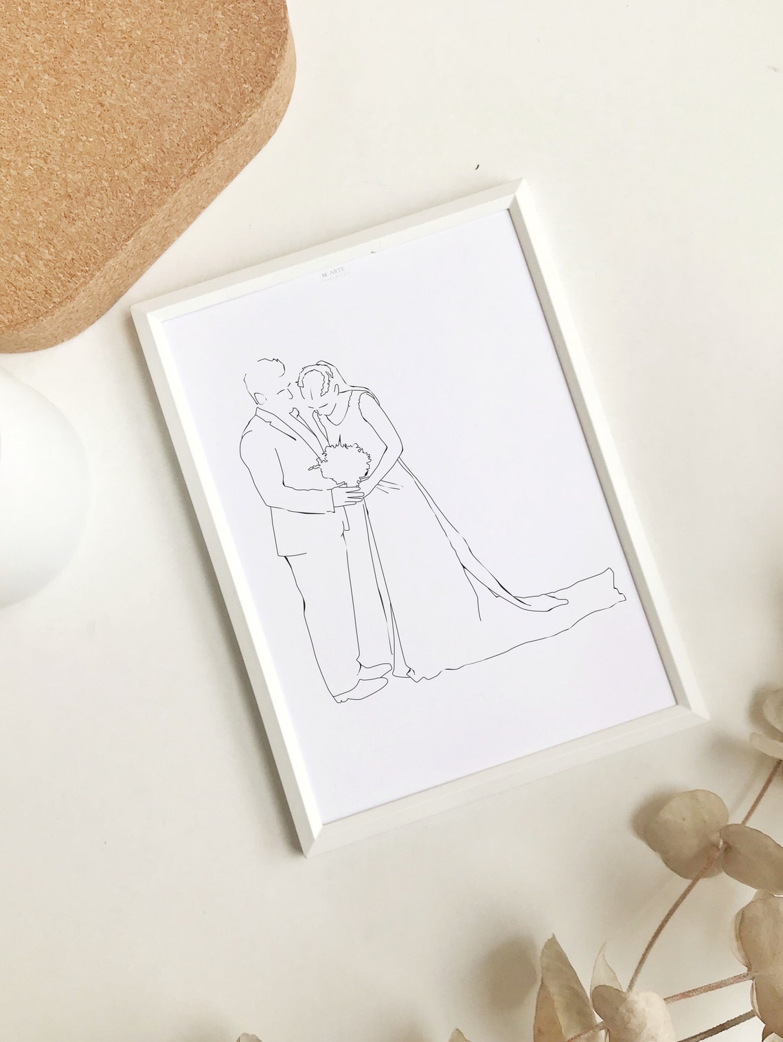 Bride and Groom Wedding Day Elegant Minimal Line Drawing Poster - Image 2
