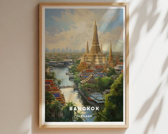 Bangkok Thailand Wat Arun River Temple Skyline Travel Poster