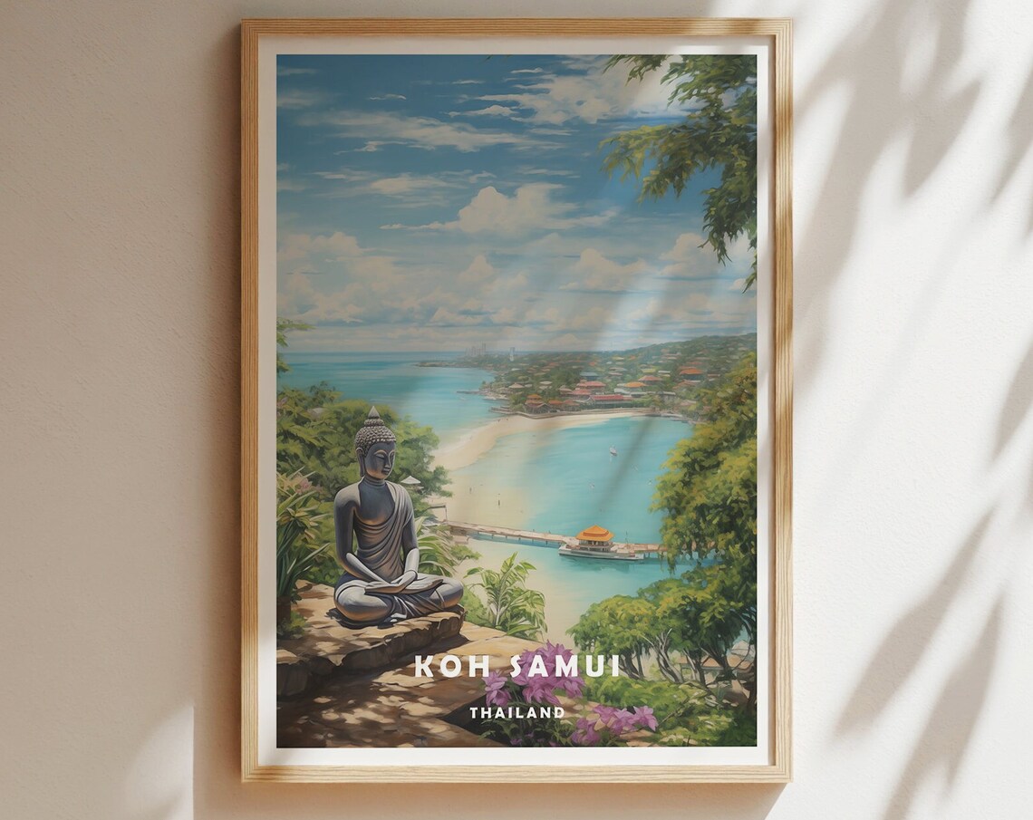 Koh Samui Thailand Meditating Buddha Beach Overlook Travel Poster