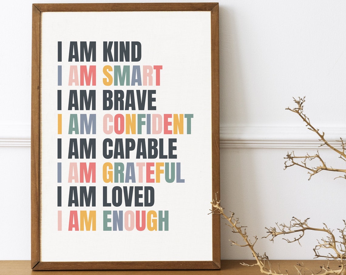 I Am Kind Smart Brave Confident Positive Affirmation Quote Poster