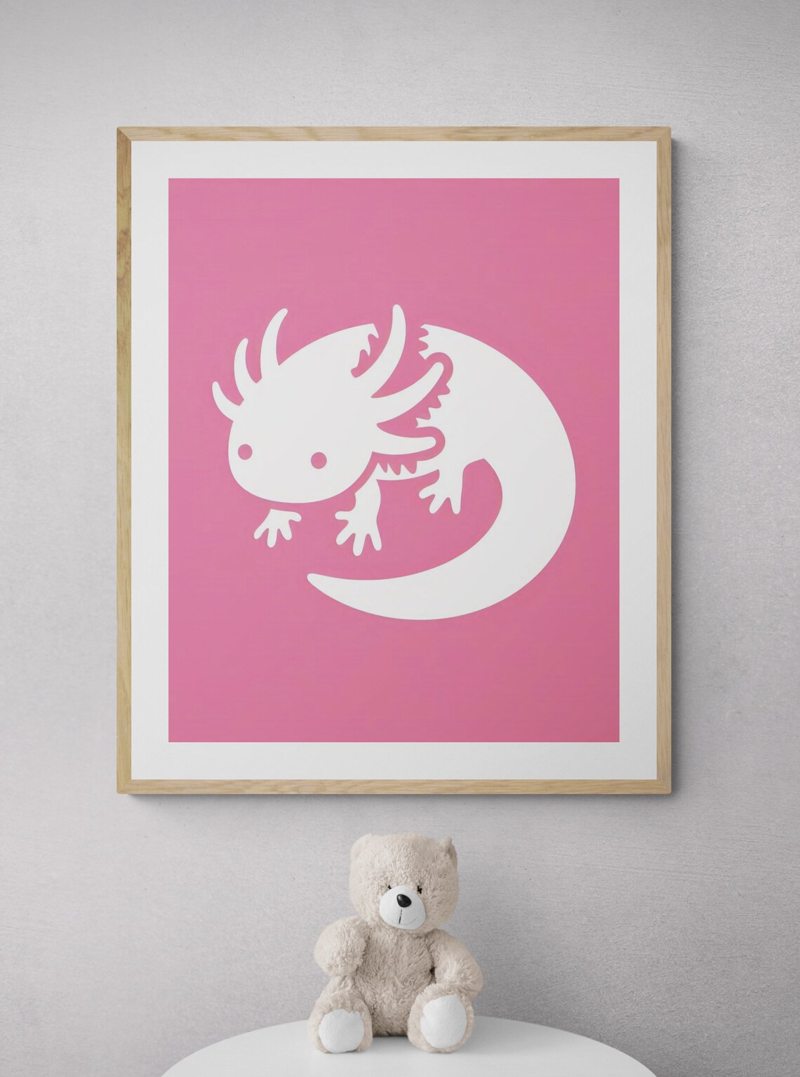 White Axolotl Silhouette Pink Minimalist Cute Nursery Animal Poster - Image 3