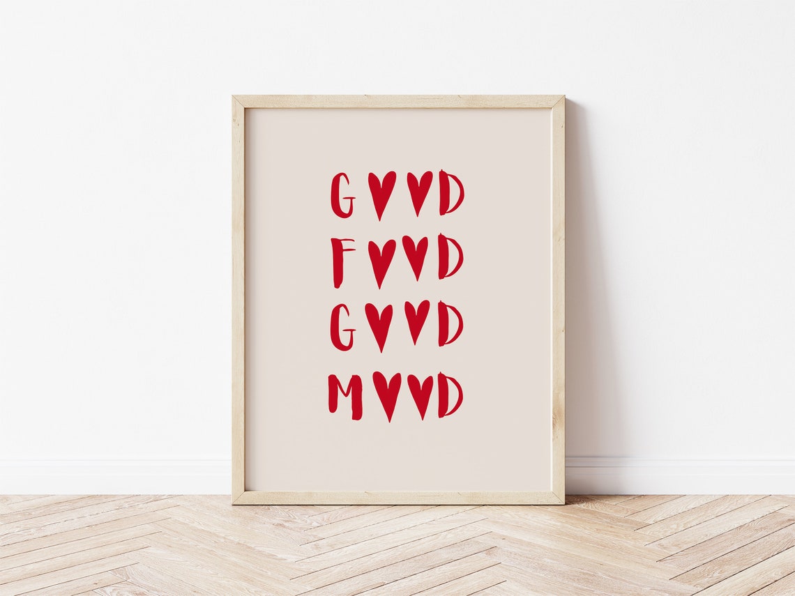 Good Food Good Mood Red Handwritten Brush Kitchen Quote Wall Art - Image 3